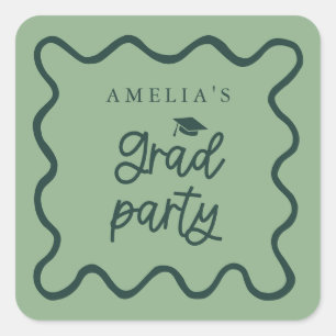 Pegatina Cuadrada Quirky Wavy Line Green Grad Party Favor