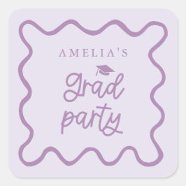 Pegatina Cuadrada Quirky Wavy Line Purple Grad Party Favor