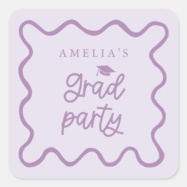 Pegatina Cuadrada Quirky Wavy Line Purple Grad Party Favor (Anverso)