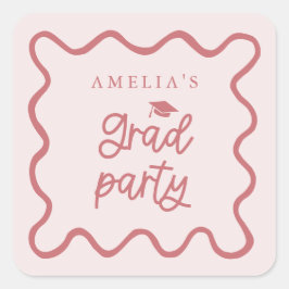 Pegatina Cuadrada Quirky Wavy Line Rubor Pink Grad Party Favor