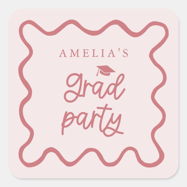 Pegatina Cuadrada Quirky Wavy Line Rubor Pink Grad Party Favor (Anverso)