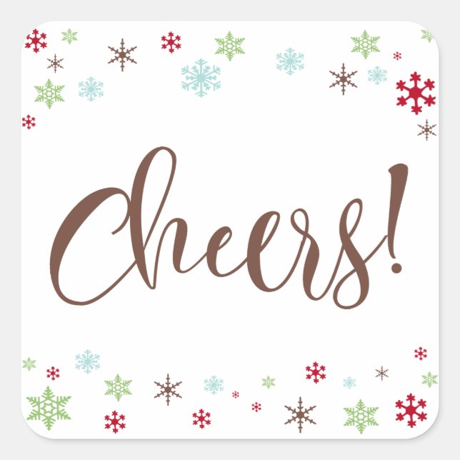 Pegatina Cuadrada Quisquillosos copos de nieve, tipografía marrón (Anverso)