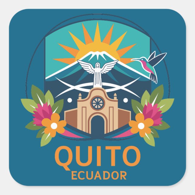 Pegatina Cuadrada Quito Ecuador Sudamérica (Anverso)