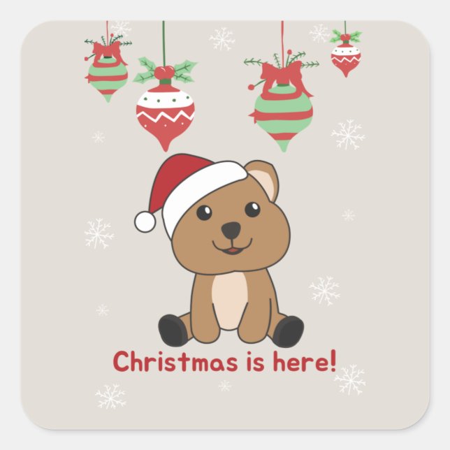 Pegatina Cuadrada Quokka Navidades Nieve animales de invierno Quokka (Anverso)
