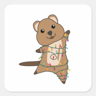 Pegatina Cuadrada Quokkas: Navidades de Quokka Nieve Animales De Inv