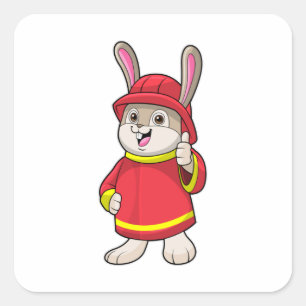 Pegatina Cuadrada Rabbit as Firefighter with Helmet