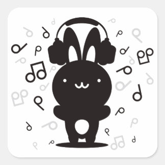 Pegatina Cuadrada Rabbit_Headphones