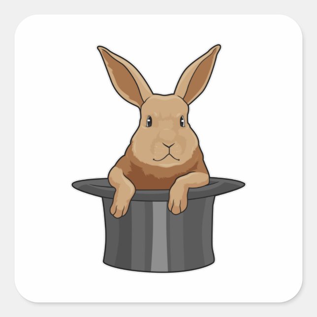 Pegatina Cuadrada Rabbit Magician Magic gorra (Anverso)