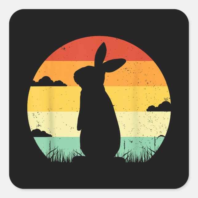 Pegatina Cuadrada Rabbit Retro Vintage Estilo Bunny Lover (Anverso)