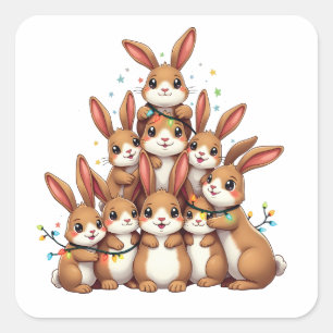 Pegatina Cuadrada Rabits Árbol de Navidad Feliz Navidad Navidad Navi