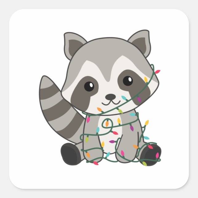 Pegatina Cuadrada Raccoon Christmas Snow Winter Raccoons (Anverso)