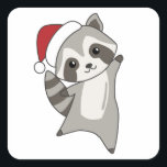 Pegatina Cuadrada Raccoon Christmas Snow Winter Raccoons<br><div class="desc">The racon to softness with fairy lights. Funny animals with gifts and snow to the holidays. Also funny for Christmas in July. Raccoons are sweet animals and perfect for Christmas.</div>