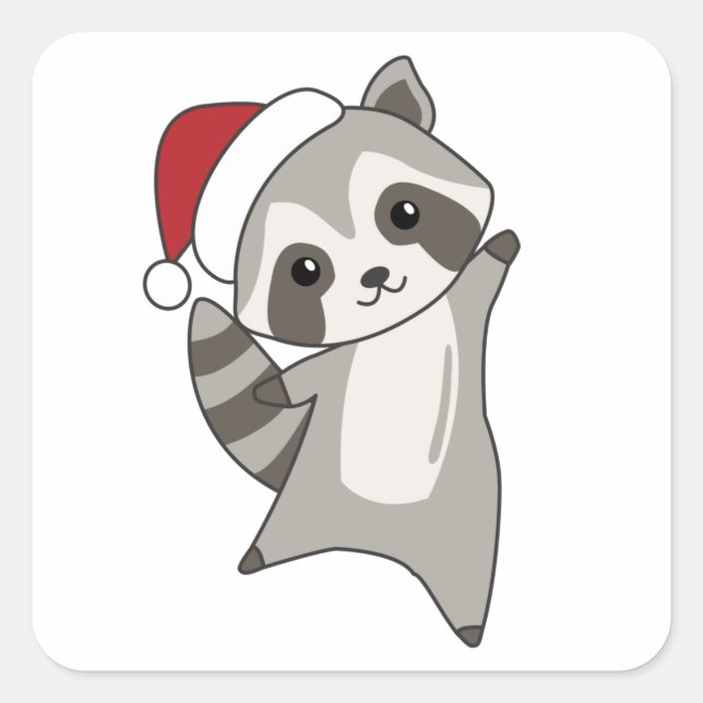 Pegatina Cuadrada Raccoon Christmas Snow Winter Raccoons (Anverso)