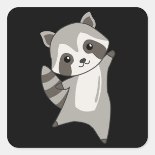Pegatina Cuadrada Raccoon Cute Animales Niños Regalo Idea