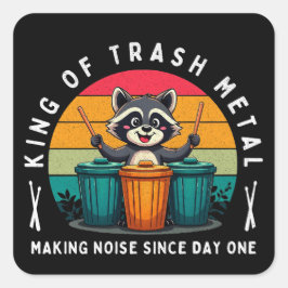 Pegatina Cuadrada Raccoon Drummer del rey de la basura Metalizado de