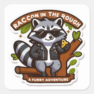 Pegatina Cuadrada Raccoon Guay en la tos