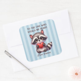 Pegatina Cuadrada Raccoon lindo sosteniendo un corazón