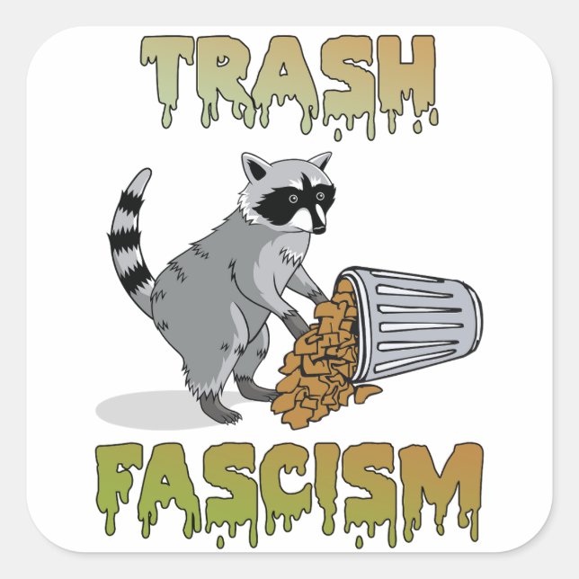 Pegatina Cuadrada Raccoon retro cutáneo - fascismo por basura (Anverso)