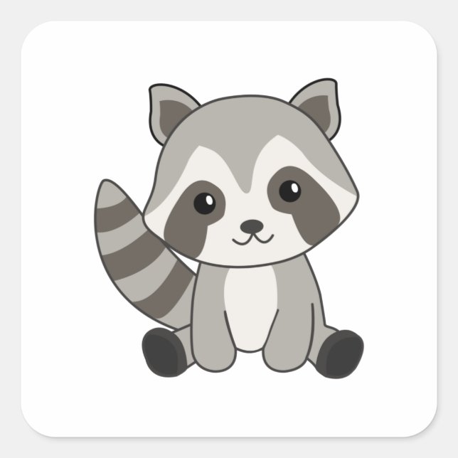 Pegatina Cuadrada Raccoon Sweet Animals Para Niños Raccoons Funny (Anverso)