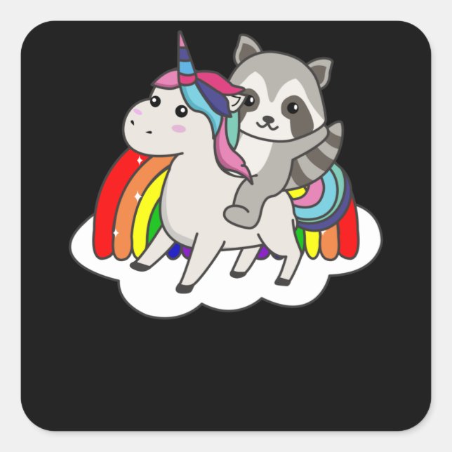 Pegatina Cuadrada Raccoon Unicornio: unicornios (Anverso)