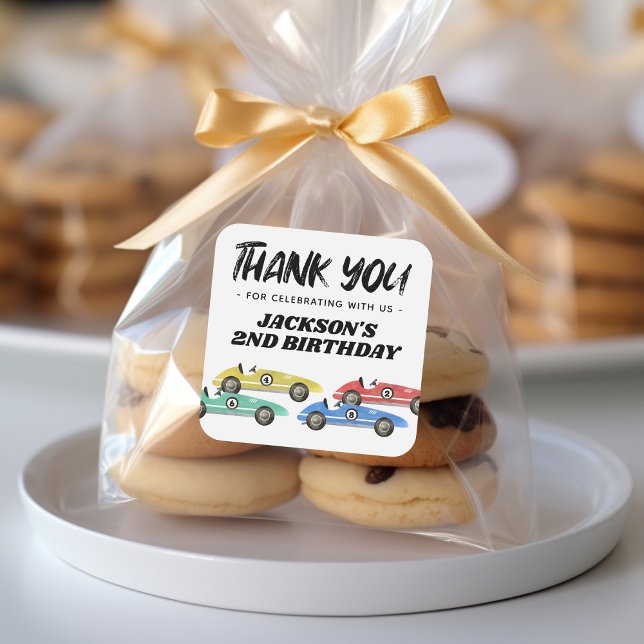 Pegatina Cuadrada Race Car Birday Gracias (Subido por el creador)