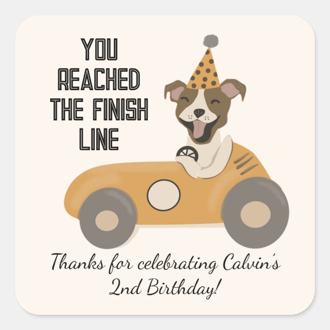 Pegatina Cuadrada Race Car Boys Segunda fiesta de cumpleaños (Anverso)