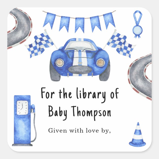 Pegatina Cuadrada Race car - para la biblioteca de (Anverso)