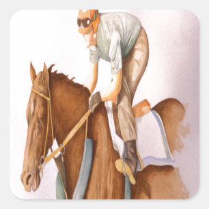 Pegatina Cuadrada Race Horse y Jockey