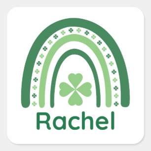 Pegatina Cuadrada Rachel Name Clover Boho Rainbow