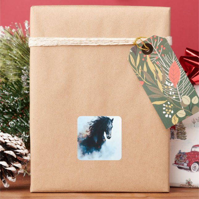 Pegatina Cuadrada  Racing Black Horse Portrait Minimalist (Vacaciones)