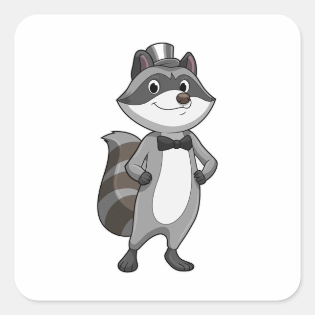 Pegatina Cuadrada Racoon como Groom con el empate (Anverso)