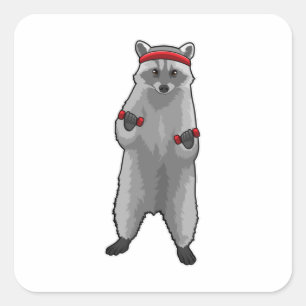 Pegatina Cuadrada Racoon en Gimnasio con campanas de púas