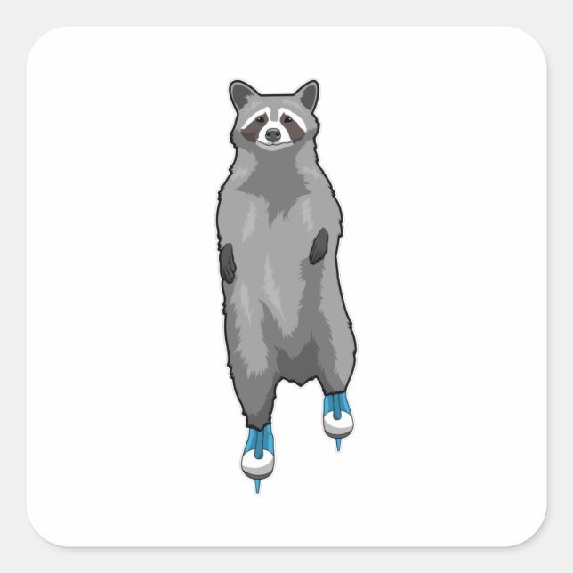 Pegatina Cuadrada Racoon en patinaje sobre hielo con patines de hiel (Anverso)