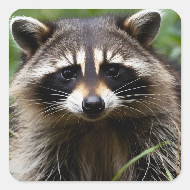Pegatina Cuadrada Racoon Mirando (Anverso)