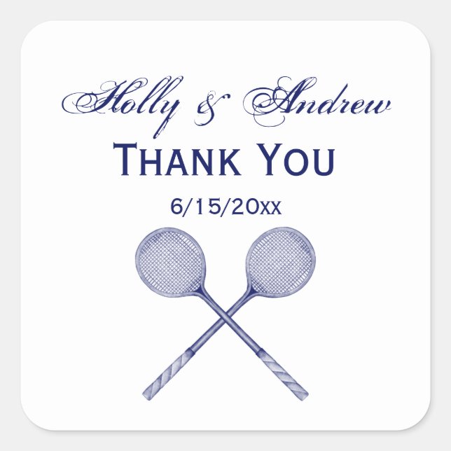 Pegatina Cuadrada Racquets cruzados azul (Anverso)