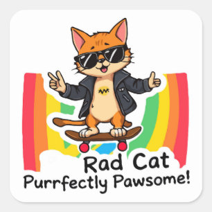 Pegatina Cuadrada Rad Cat Skateboarding