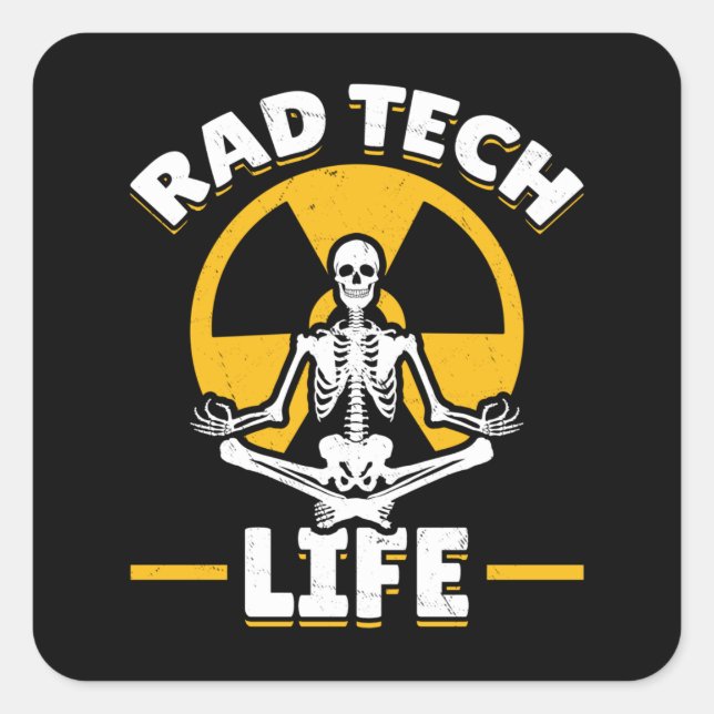 Pegatina Cuadrada Rad Tech Yoga Skeleton Xray Radiology (Anverso)