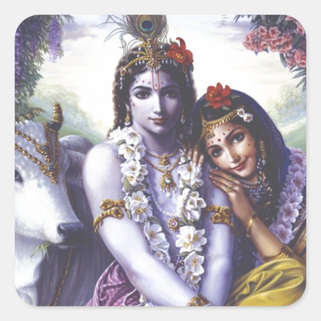 Pegatina Cuadrada Radha y Krishna (Anverso)
