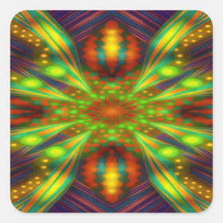 Pegatina Cuadrada Radiant Neon Starburst Kaleidoscope 