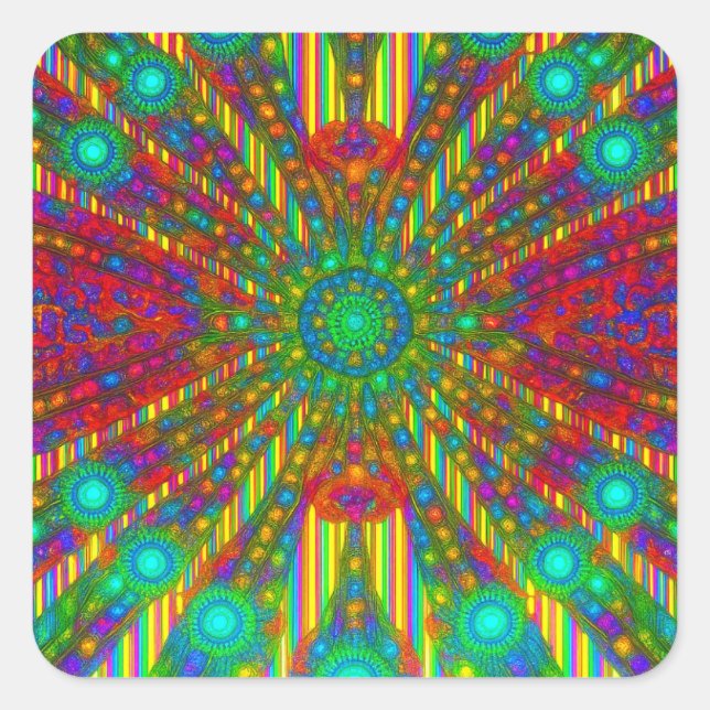 Pegatina Cuadrada Radiant Spectrum Burst Kaleidoscope Sticker (Anverso)