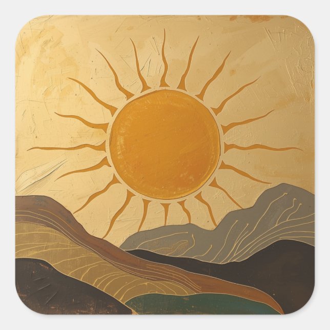 Pegatina Cuadrada Radiant Sun Painting Images – A Timeless Symbol  (Anverso)