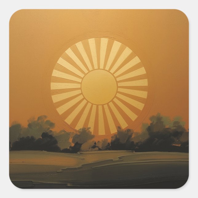 Pegatina Cuadrada Radiant Sun Painting Images – A Timeless Symbol  (Anverso)