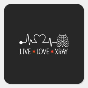 Pegatina Cuadrada Radiología Amor Vivo Xray Radiólogo Técnico