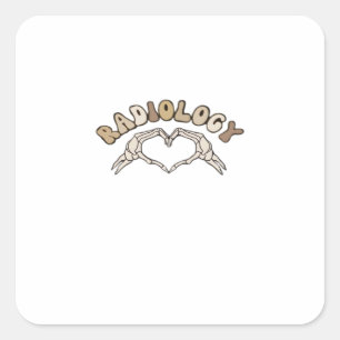 Pegatina Cuadrada Radiología Skeleton Heart Hands Classic