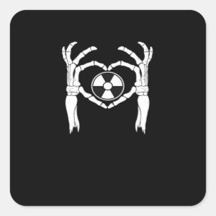 Pegatina Cuadrada Radiología X-Ray Tech Heart Shaped Skeleton Manos 