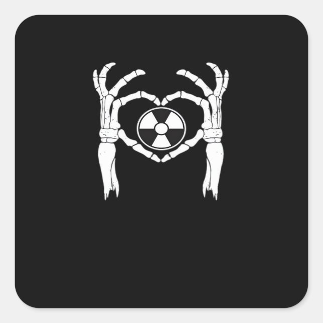 Pegatina Cuadrada Radiología X-Ray Tech Heart Shaped Skeleton Manos  (Anverso)