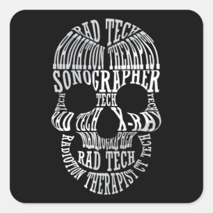 Pegatina Cuadrada Radiology Tech Rad Tech Skull Technologist Xray