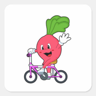 Pegatina Cuadrada Radish con bicicleta