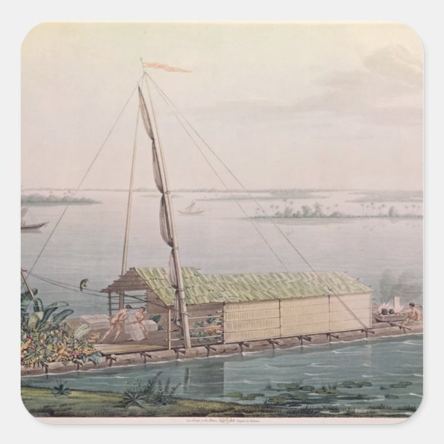 Pegatina Cuadrada Raft en el río Guayaquil (Anverso)