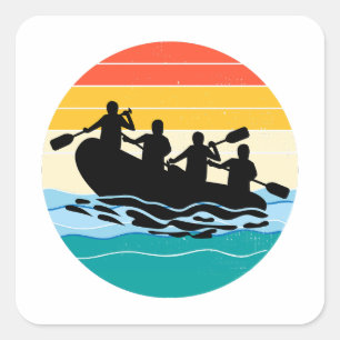 Pegatina Cuadrada Rafting Team Raft White Water Rafter Paddle Retro